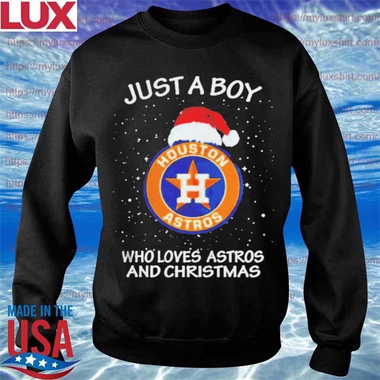 Top houston Astros Just A Boy Who Loves Astros And Christmas Shirt