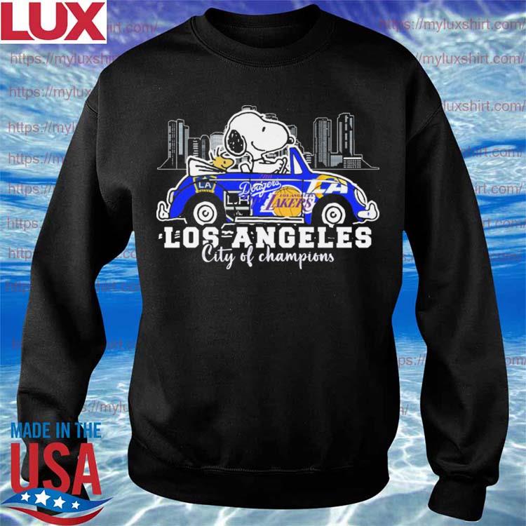 Los Angeles City Of Champions Snoopy and Woodstock Driver Car LA Galaxy and LA  Kings and LA Dodgers and LA Lakers and LA Rams Shirt, hoodie, sweater, long  sleeve and tank top