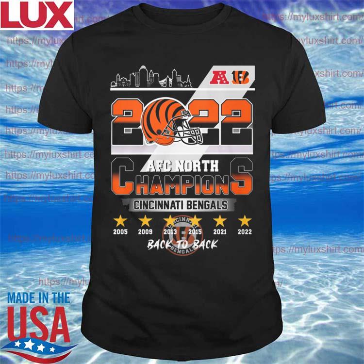 Cincinnati Bengals 2022 AFC NOrth Champions 2005-2022 Back To Back shirt,  hoodie, sweater, long sleeve and tank top