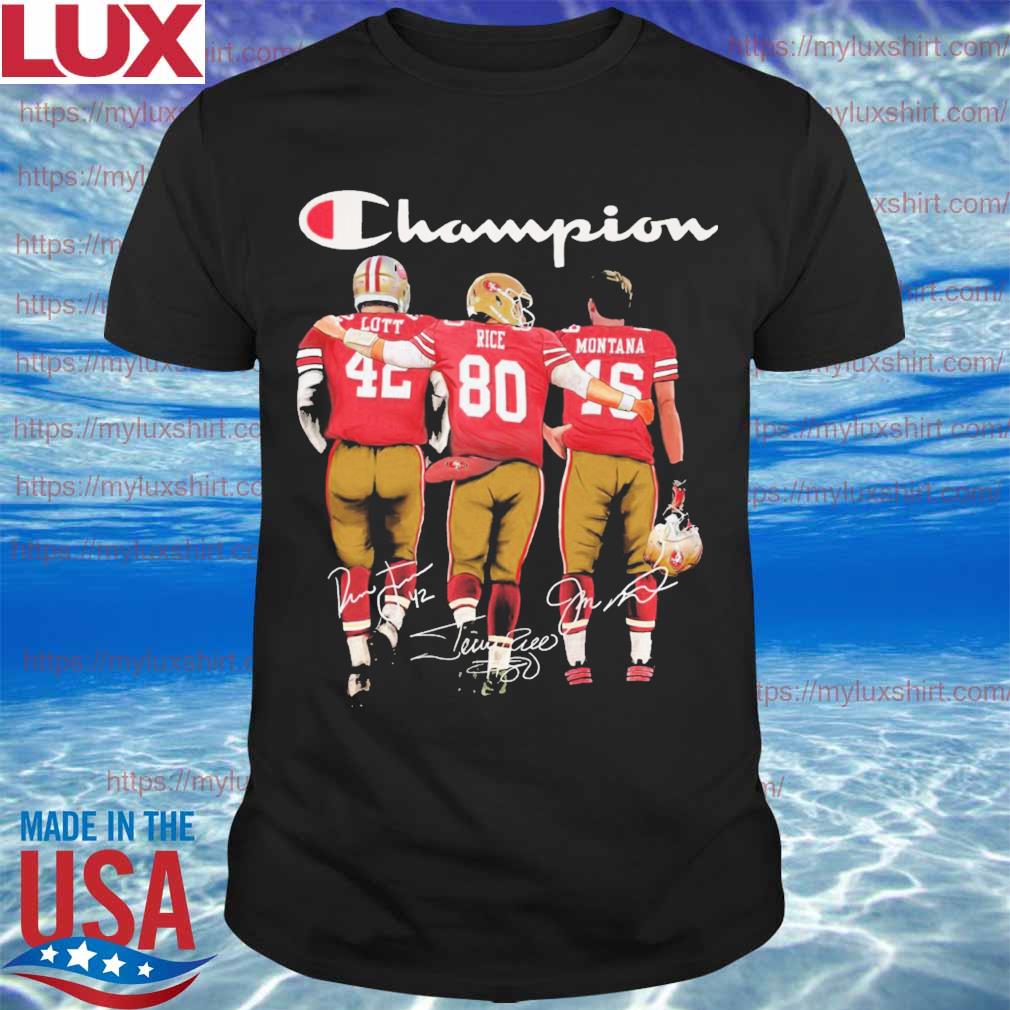 San Francisco 49ers Ronnie Lott Jerry Rice and Joe Montana Mvp Champion  signatures shirt, hoodie, sweater, long sleeve and tank top